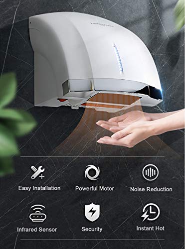 interhasa! Commercial Hand Dryer, 1800W High Speed Hand Dryer for Bathrooms - Low Noise